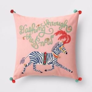 Embroidered Zebra Square Throw Pillow